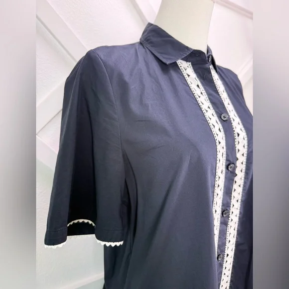 Kate Spade Broome Street Black Cotton Lace Trim Shirt Dress Size Small - Picture 3 of 10